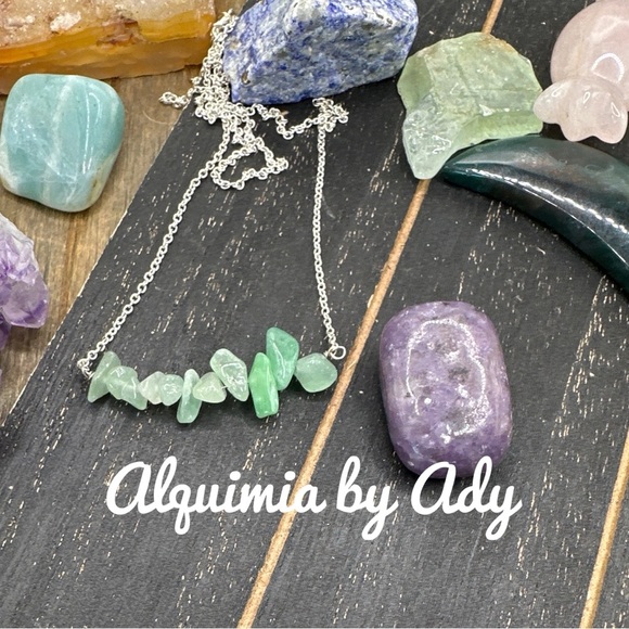 Light Aventurine bar worry stone sterling silver necklace/dainty - Picture 1 of 3